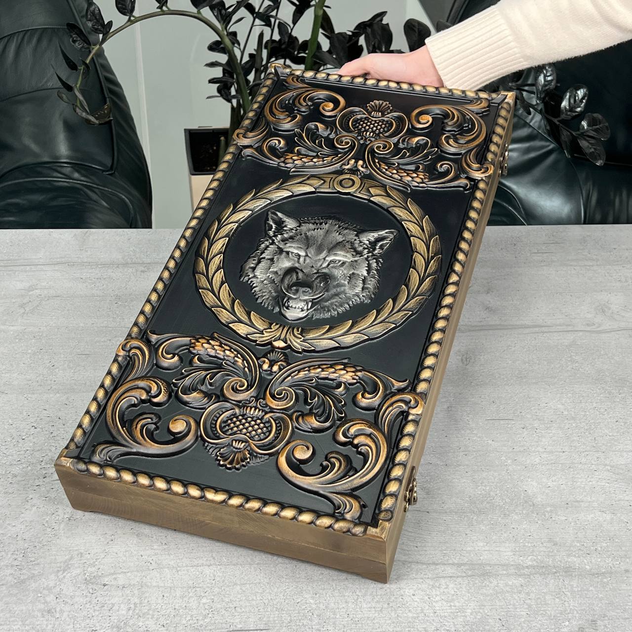 Wooden Backgammon "Silver Wolf" – Star of David Edition