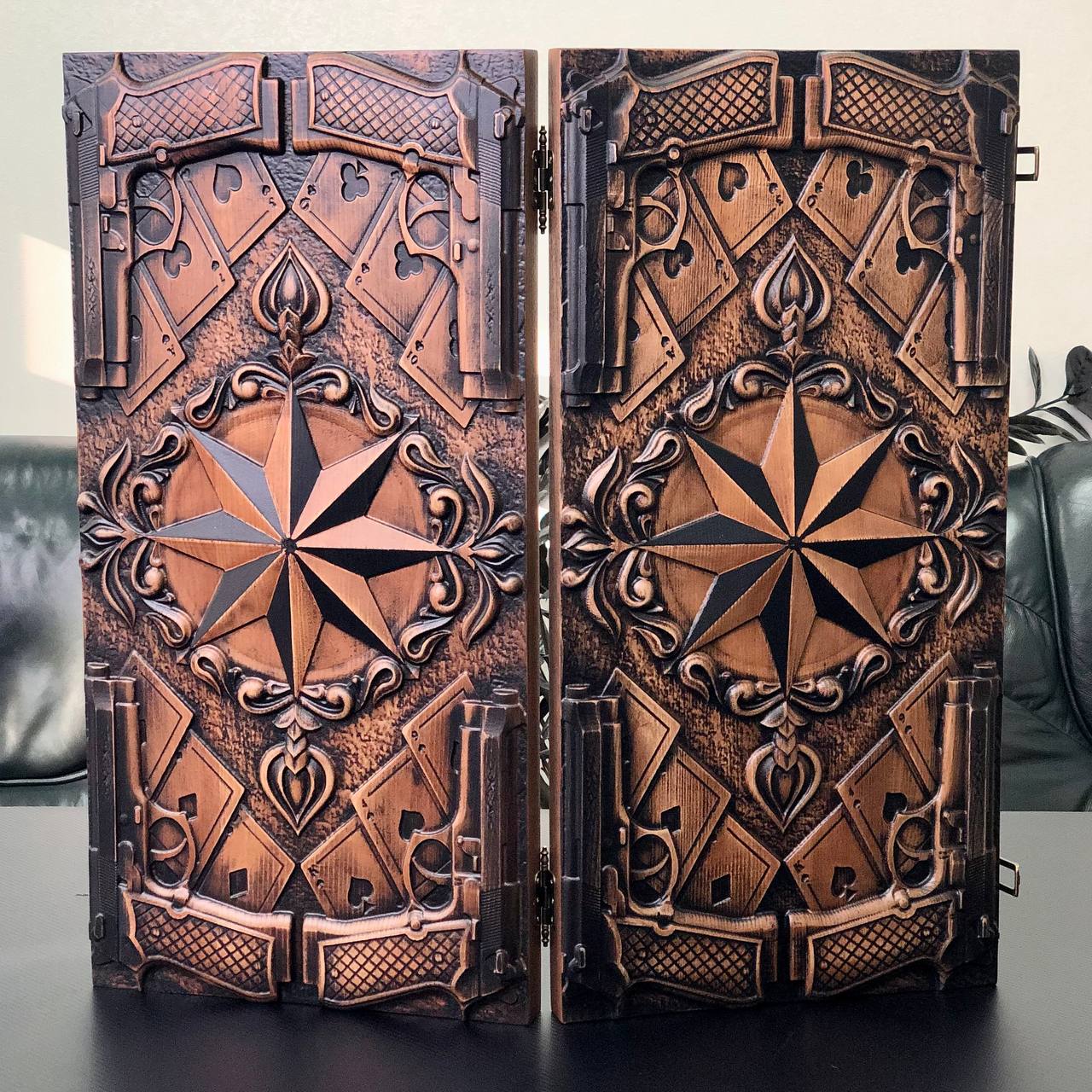 Wooden Backgammon "Star and Pistols" – Brutal Style & Uncompromising Quality Gift-ready