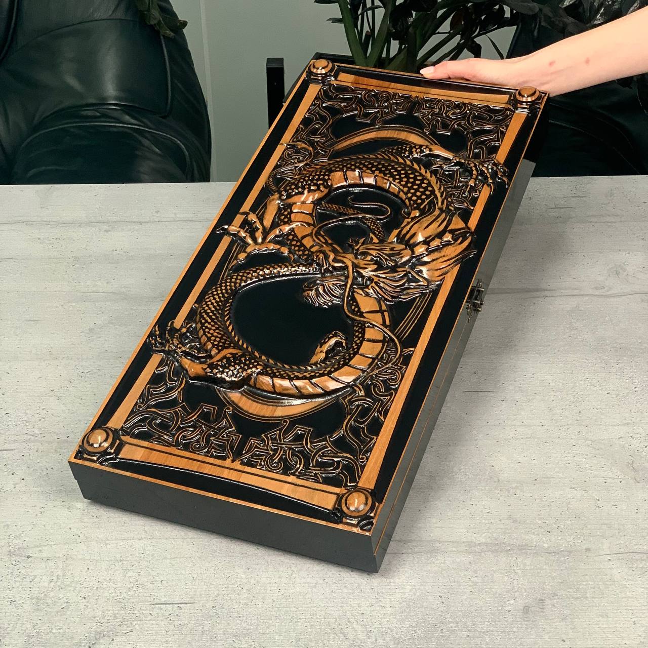 Wooden backgammon board game set "Dragon" Gift-ready