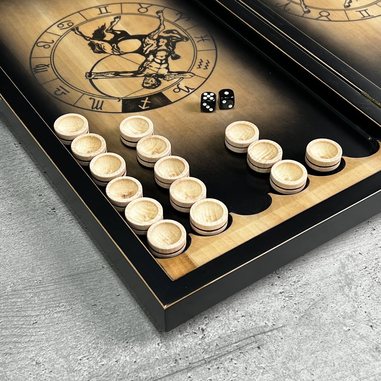 Backgammon-Set aus Holz, Brettspiel, Sternzeichen Schütze, 50 x 23 cm. Als Geschenk geeignet.