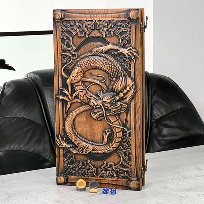 Backgammon en bois, backgammon sculpté personnalisé avec Lion, jeu de backgammon, cadeau pour lui, jeu de backgammon personnalisé
