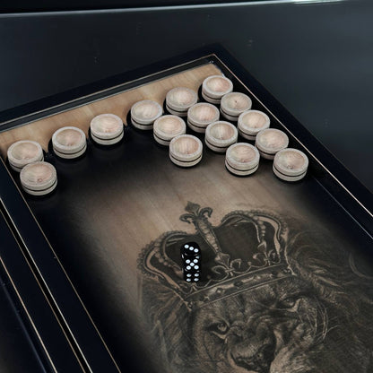 Wooden Backgammon "Lion" Set - 50*23mm, Luxury Ash Wood, Carved Design, Gift-Ready