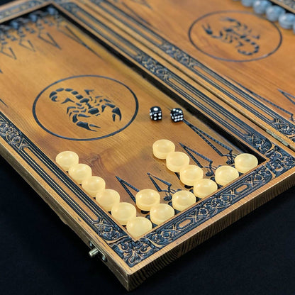 Luxury Wooden Backgammon with Carved Scorpion