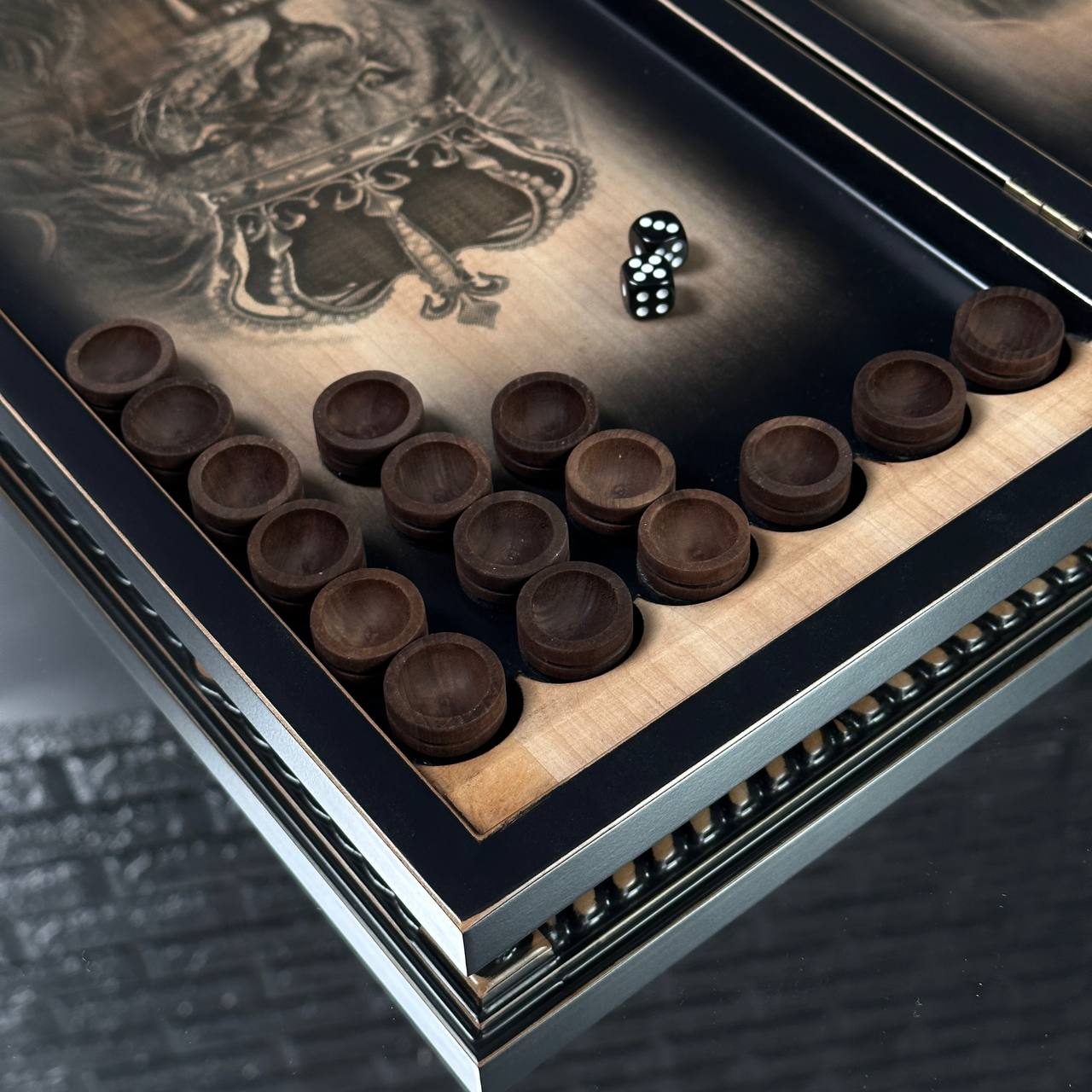 Wooden Backgammon "Lion" Set - 50*23mm, Luxury Ash Wood, Carved Design, Gift-Ready