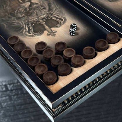 Wooden Backgammon "Lion" Set - 50*23mm, Luxury Ash Wood, Carved Design, Gift-Ready