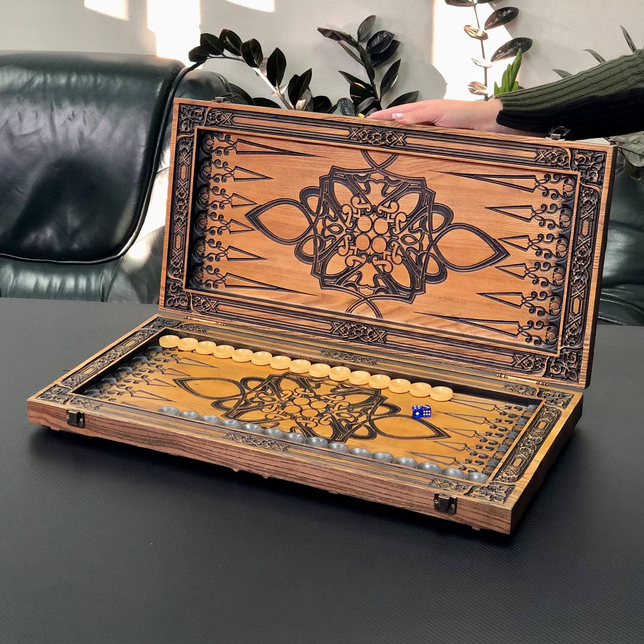 Wooden Backgammon "Star and Pistols" – Brutal Style & Uncompromising Quality Gift-ready