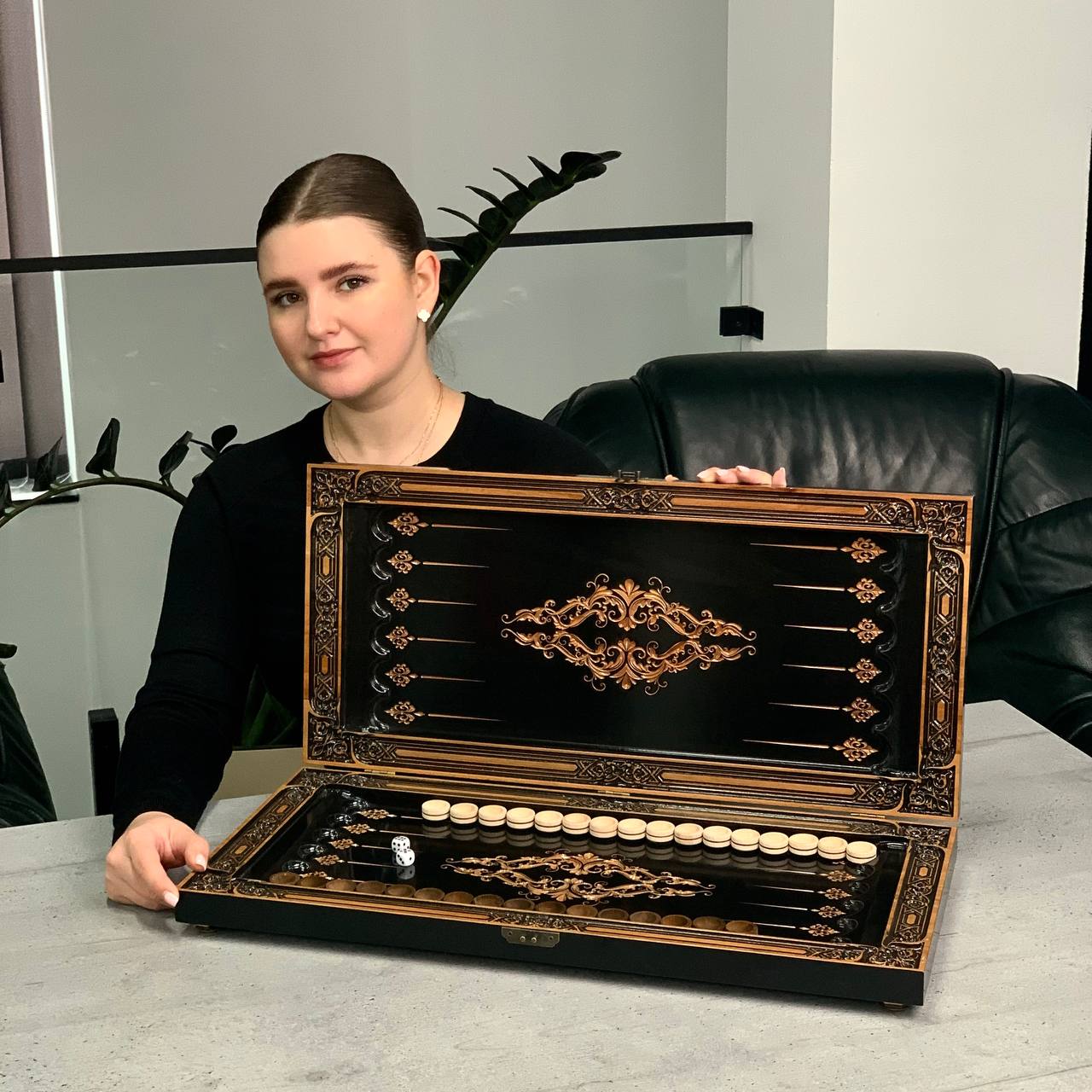 Wooden backgammon board game set "Dragon" Gift-ready