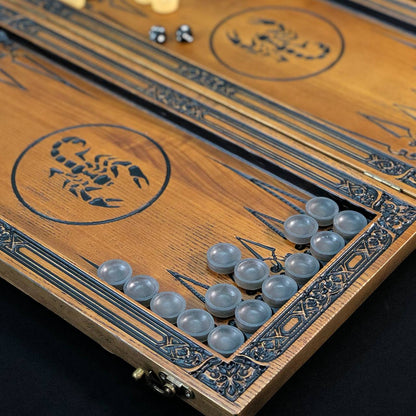 Luxury Wooden Backgammon with Carved Scorpion