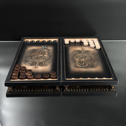 Wooden Backgammon "Lion" Set - 50*23mm, Luxury Ash Wood, Carved Design, Gift-Ready