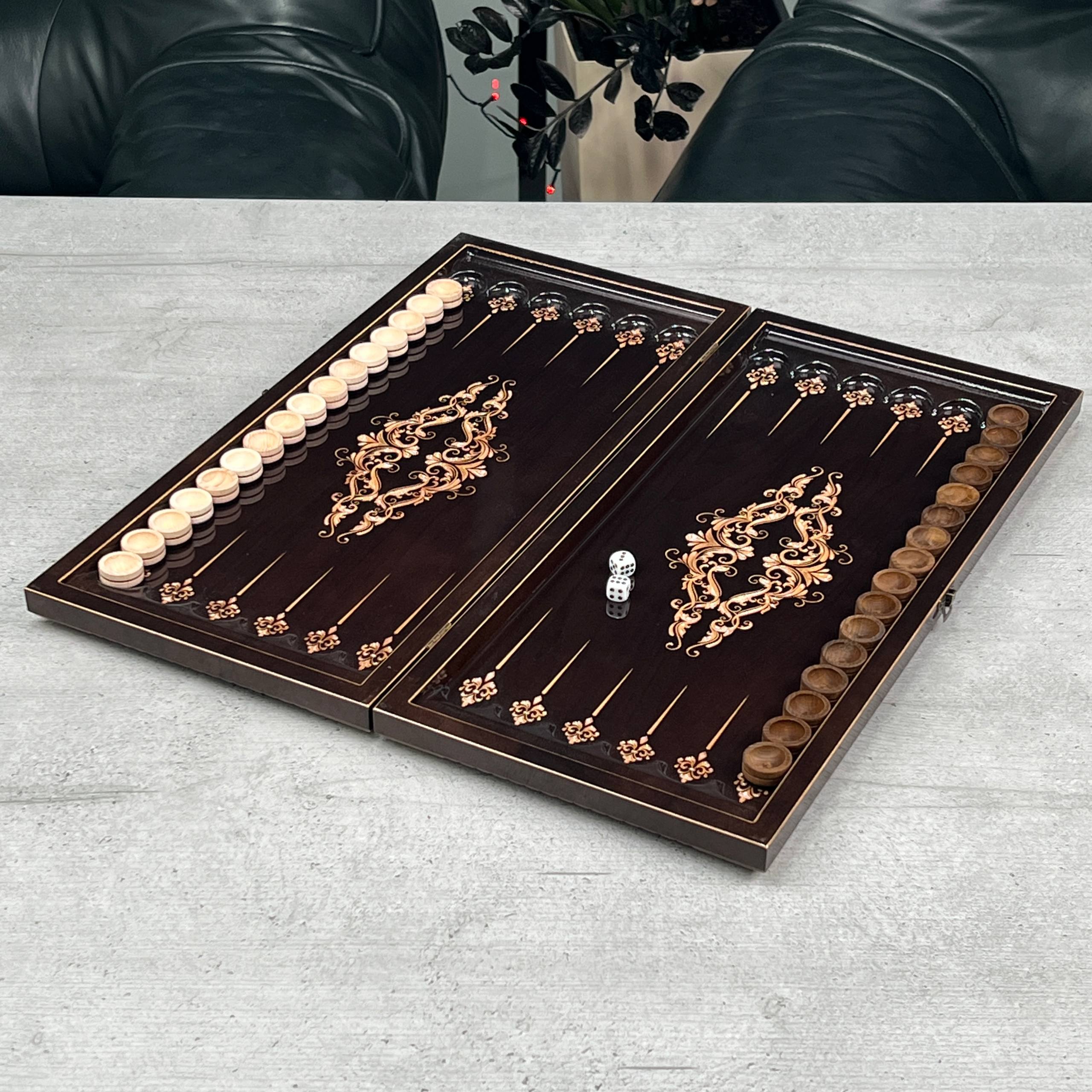 Jeu de backgammon en bois, 50×23 cm, beau design classique, prêt à offrir