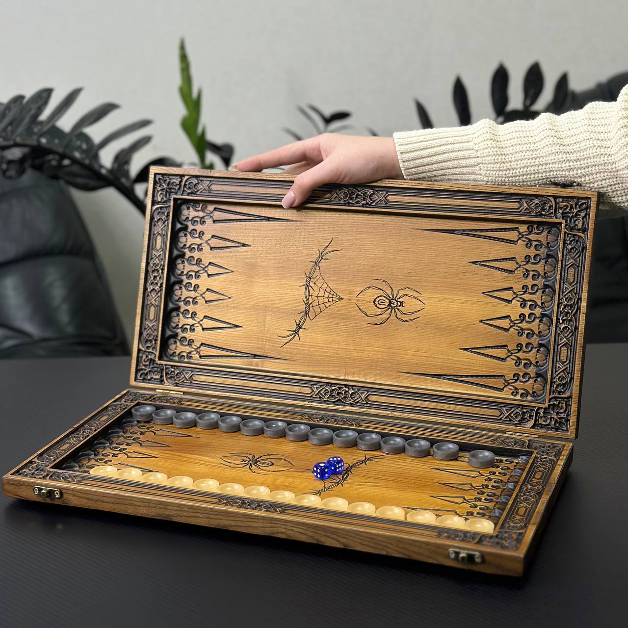 Wooden Backgammon "Star and Pistols" – Brutal Style & Uncompromising Quality Gift-ready