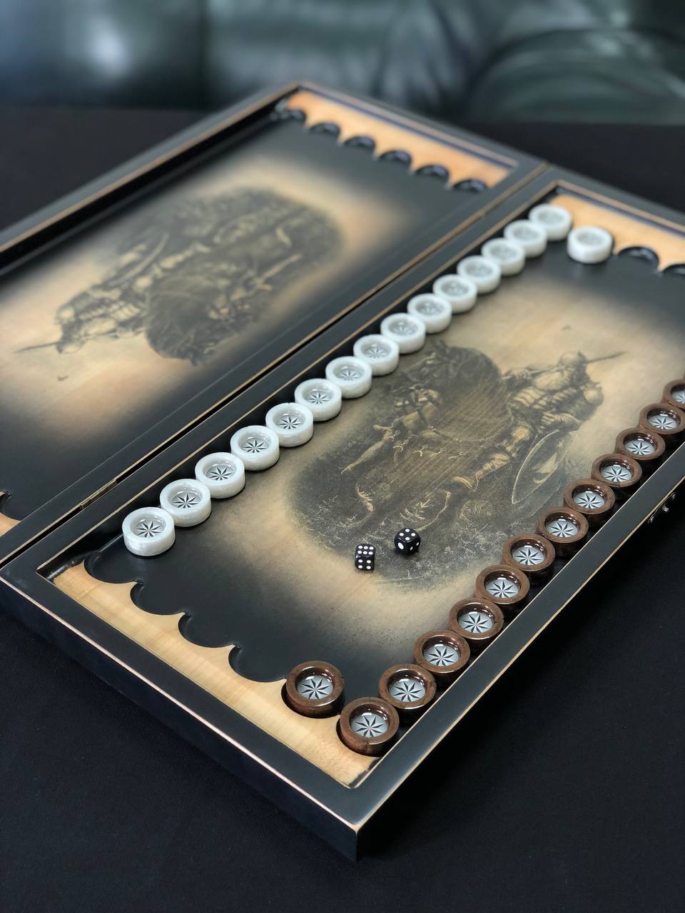 Wooden Backgammon "The Knights", 50×23×9cm, Customized and Gift-ready