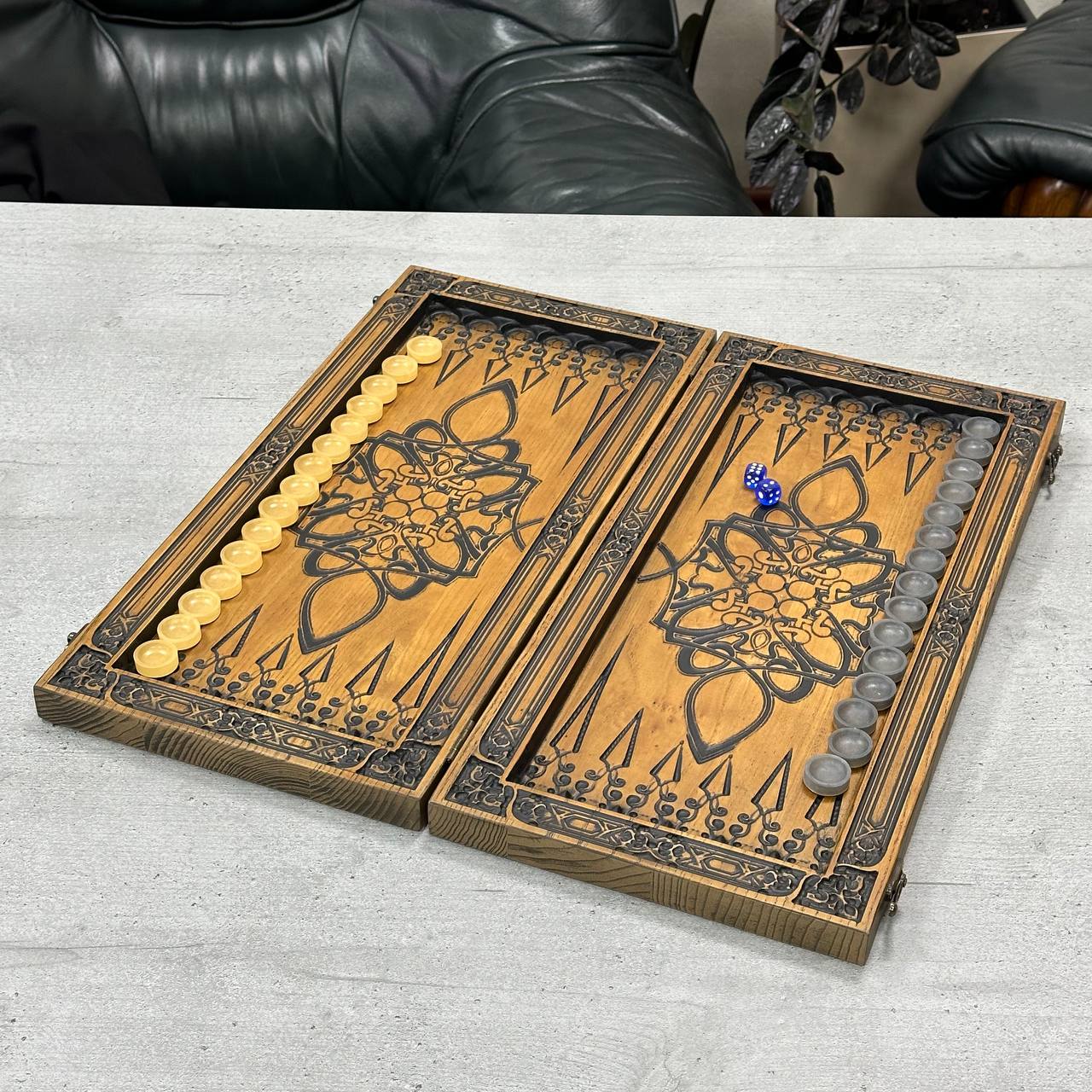 Wooden backgammon board game set "Wolf", Gift-ready and Customized.