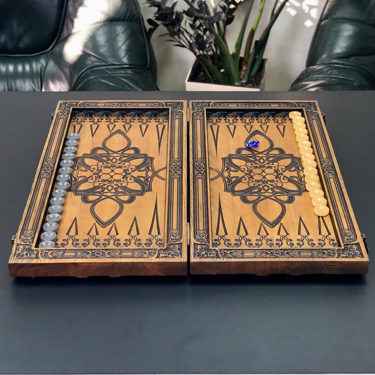 Wooden Backgammon "Star and Pistols" – Brutal Style & Uncompromising Quality Gift-ready