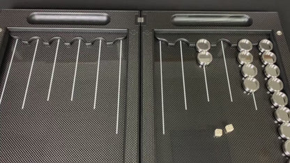 Luxuriöses VIP Carbon Backgammon Set auf Aluminium Carbon Basis, 61*26,5cm, Geschenkfertig