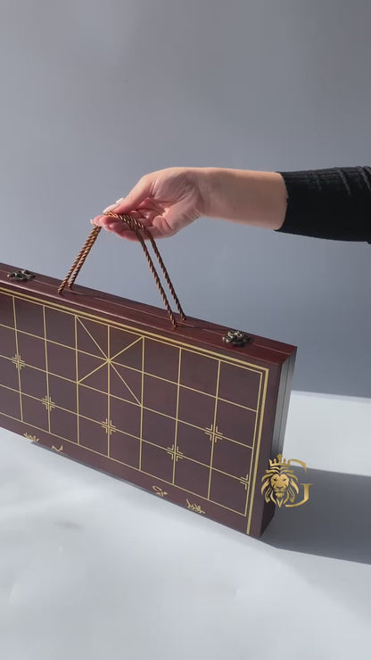 Jeu d'échecs chinois classique en bois Xiangqi, jeu d'échecs de voyage de taille compacte, cadeau insolite pour papa, prêt à offrir 