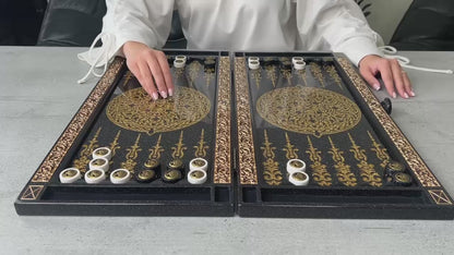Luxury Black Acrylic Stone Backgammon "Golden Lion" 58*28cm Premium Board Gift-ready