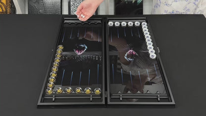 Jeu de backgammon en verre Snake, 61*27cm. Personnalisation. Prêt à offrir.