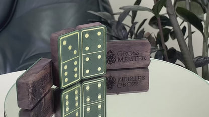 Luxuriöses Domino-Set aus Holz und elegantem Leder, 52*27*12mm grüne Dominosteine, Geschenkfertig