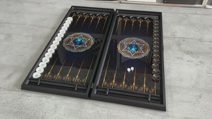Sacred Symbolism in Play – Star of David Glass Backgammon Set, Customized, Gift-ready