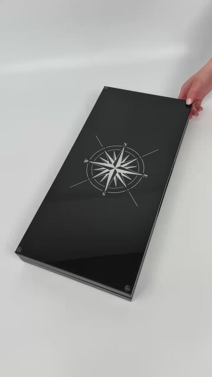 Luxury Wind Rose Glass&Wood Backgammon Set — 20" Handcrafted Black Ash Wood & Tempered Glass Board