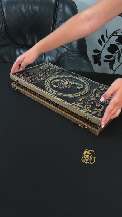 Luxury Wooden Backgammon with Carved Scorpion