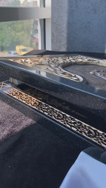 Black acrylic stone backgammon "Golden Horse", customized backgammon, backgammon board, corporate gift, game board, marble game board Gift-ready