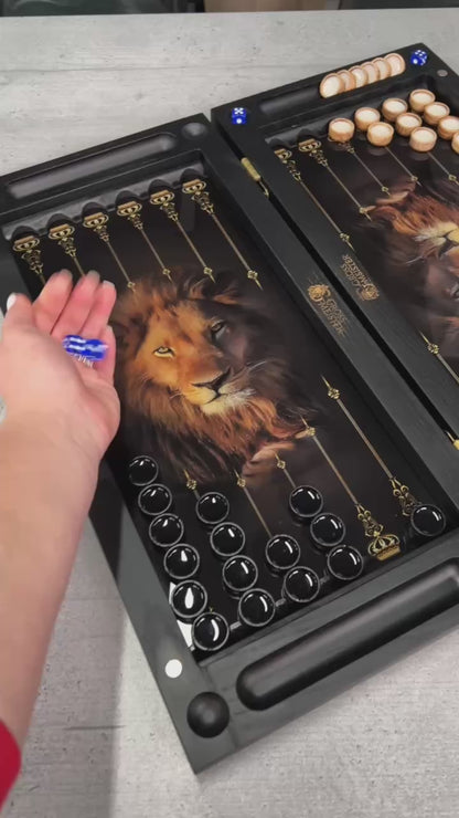 Luxury Lion Glass&Wood Backgammon Set 20" – Handcrafted Premium Board Game