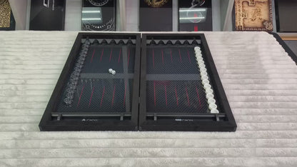 Luxuriöses handgefertigtes Backgammon-Set aus Metall und Carbon 60*30cm mit Metallteilen, Geschenkfertig VIP