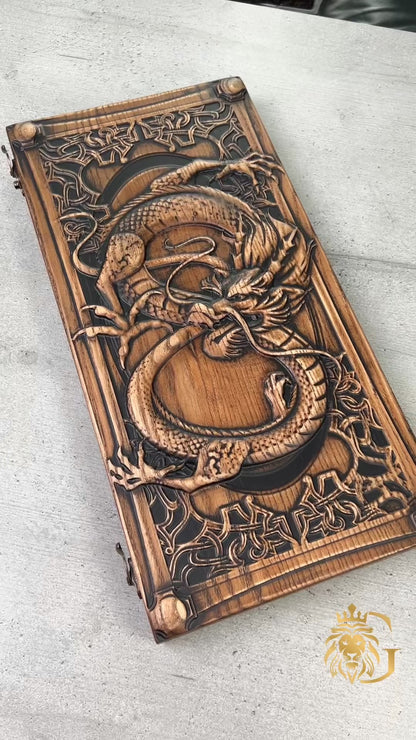 Backgammon en bois, backgammon sculpté personnalisé avec Lion, jeu de backgammon, cadeau pour lui, jeu de backgammon personnalisé