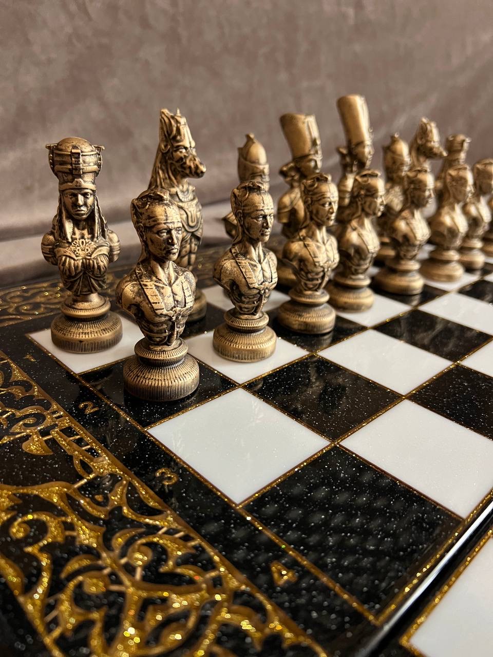 Premium Black Acrylic stone Chess Set with Carved Borders – Includes Pieces | Free global delivery | Gift-ready