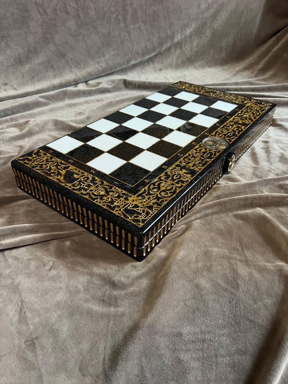 Premium Black Acrylic stone Chess Set with Carved Borders – Includes Pieces | Free global delivery | Gift-ready
