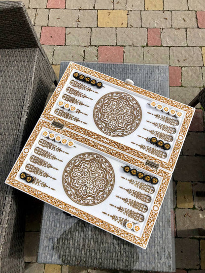Luxury white acrylic stone chess set, chess board made of stone, limited, backgammon set, marble chess set